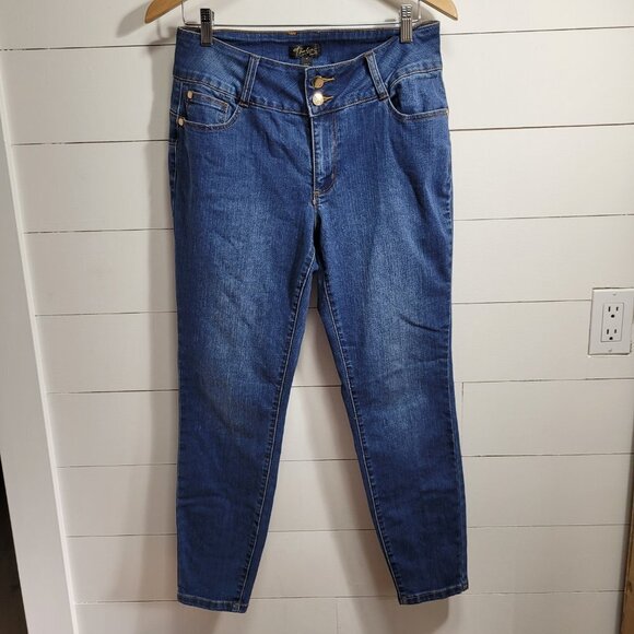 Thalia Sodi Jeans Women's sz 8 Double Button High Rise Skinny Denim Jeans - Picture 2 of 9